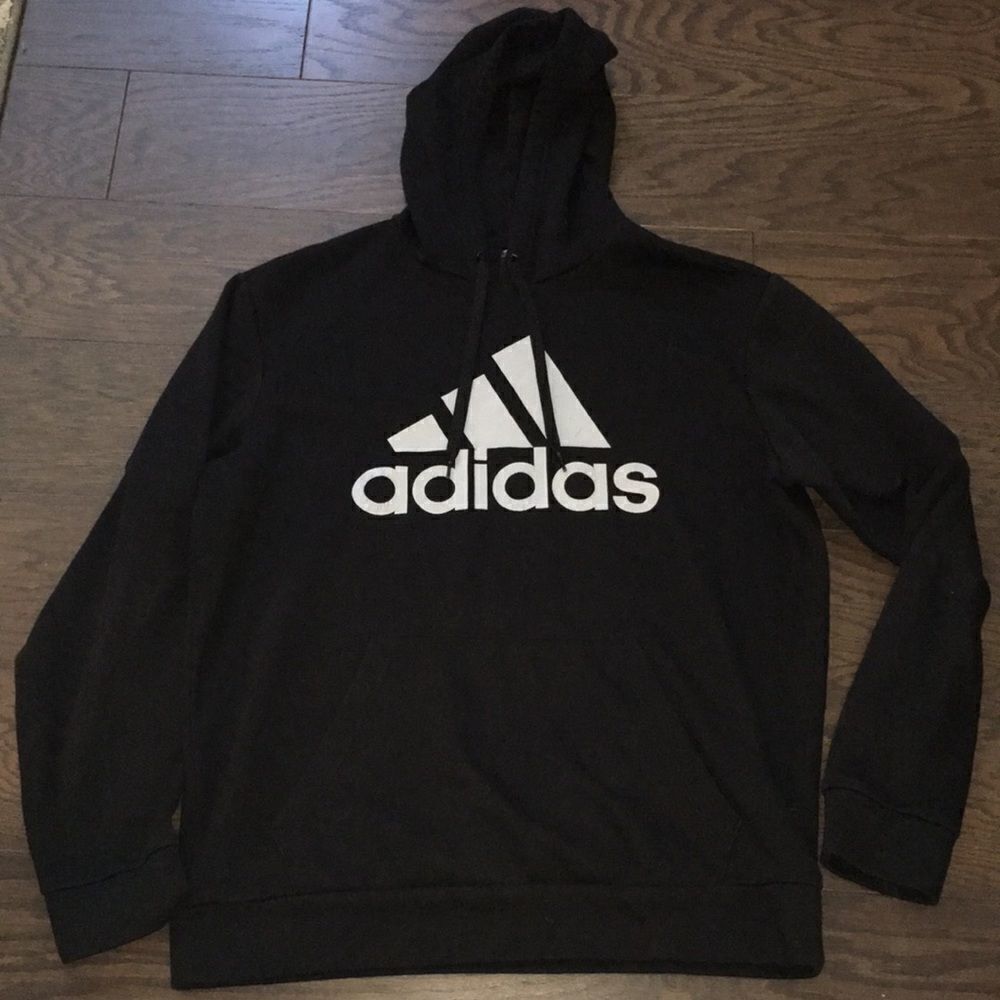Adidas Black White Soccer Training work out warm up hoodie hooded sweatshirt L